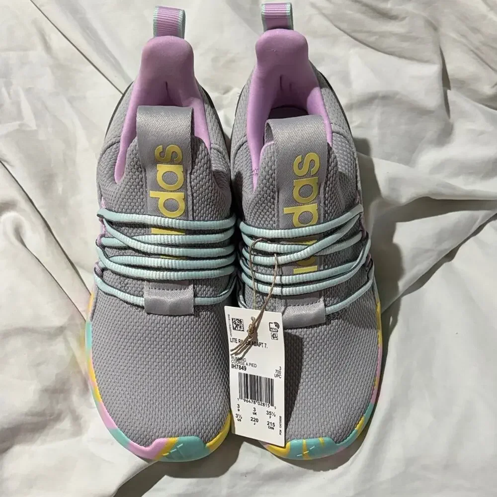 Adidas 3.5 Lite Racer Adapt 7.0 K Kids Gray with Multicolor Accents nwt